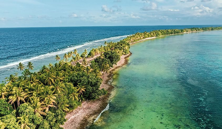 Aerial view of the island of Tuvalu located in the Pacific Ocean