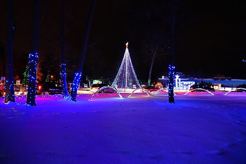 Christmas lights in the park in Marshfield, Wisconsin.