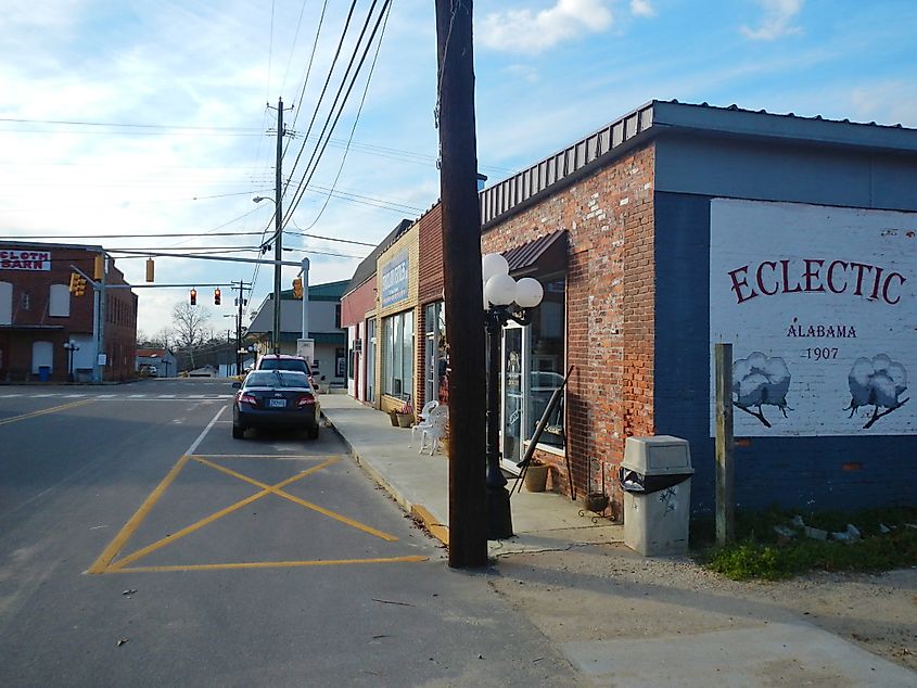View of the downtown area in Eclectic, Alabama.
