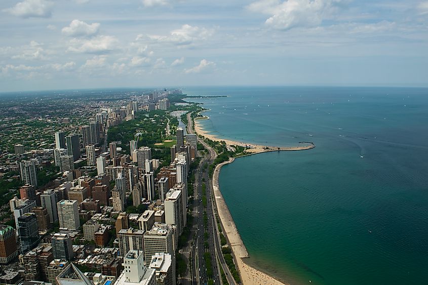Aerial view of Chicago's Lake Shore Drive.