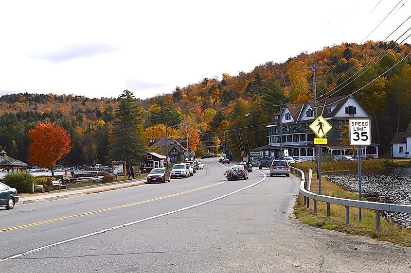 Highway passing through Long Lake, New York.