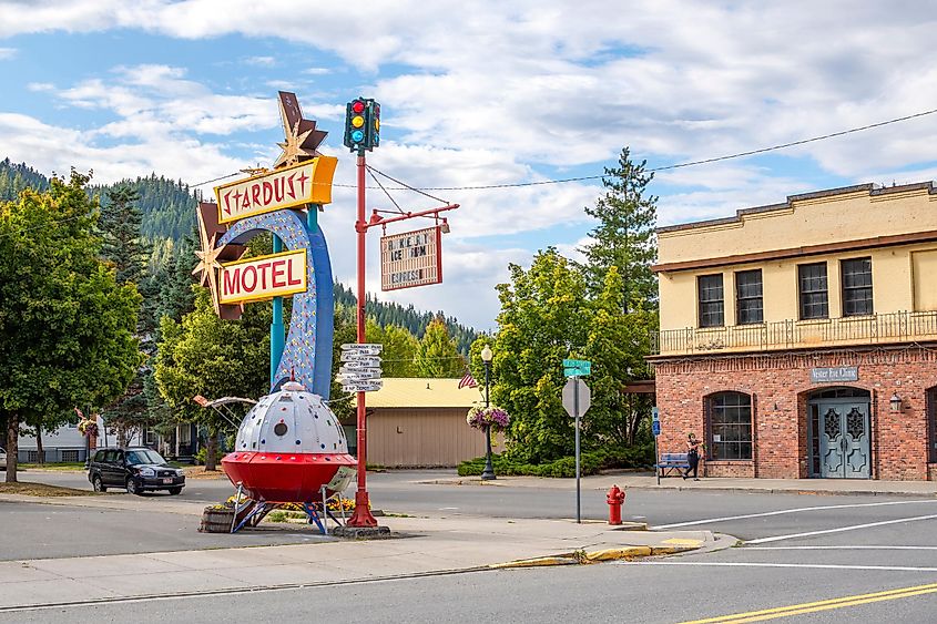  the Stardust Motel sign in the historic mountain town of Wallace, Idaho