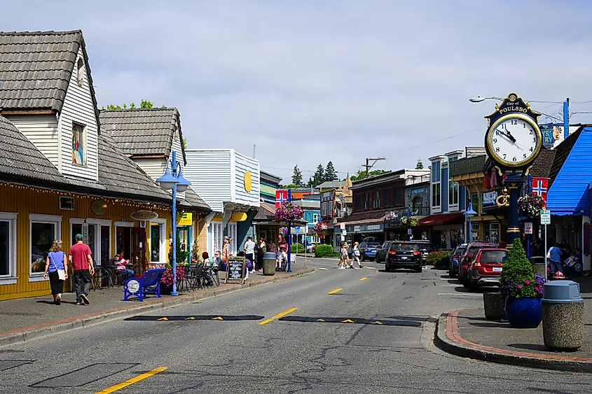 The vibrant downtown area of Poulsbo, Washington