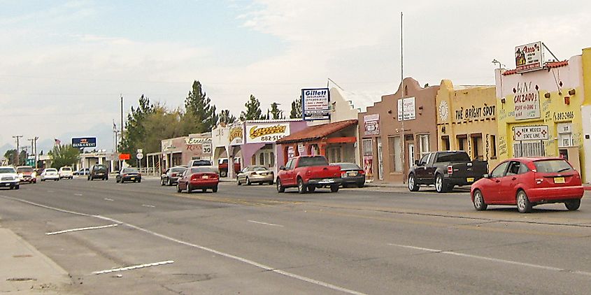 The main street of Anthony, New Mexico.