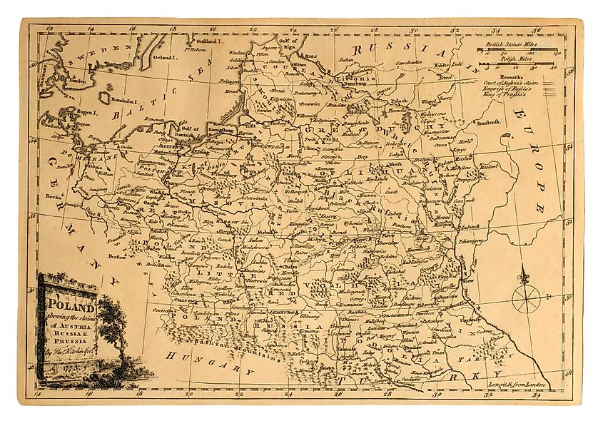 Antique map showing the partition of Polanda