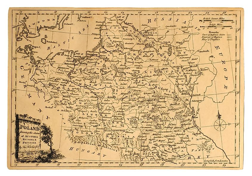 Antique map showing the partition of Polanda