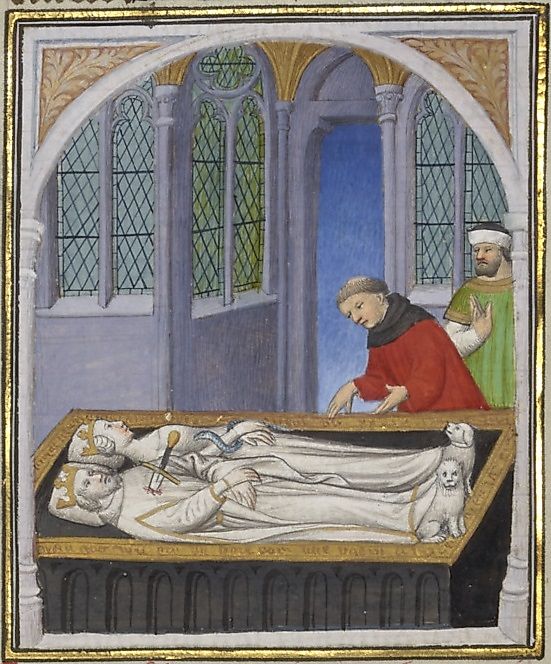 Depiction of Cleopatra and Mark Antony's tomb by Giovanni Boccaccio