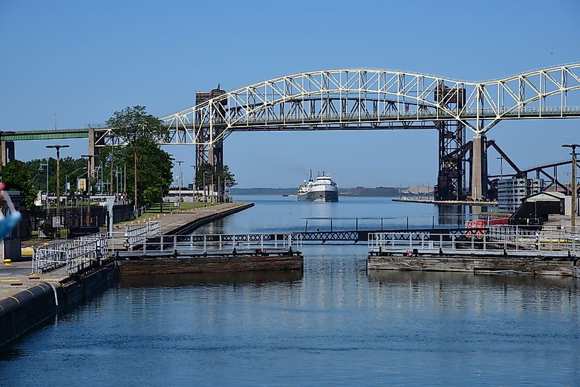 Soo Locks, Sault Ste Marie, MI Bridge to Canada only open to essential workers.