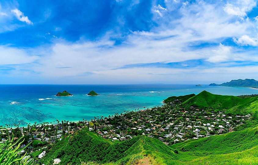 Lanikai Beach as seen from above in Kailua, Oahu, Hawaii