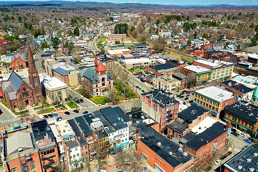 An aerial of Northampton, Massachusetts.