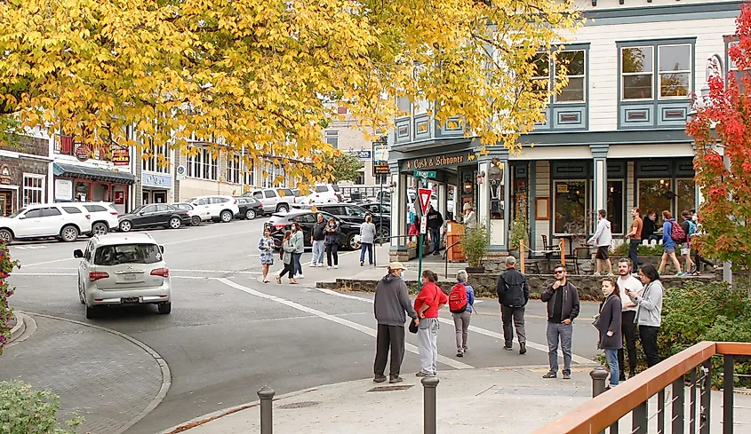 Traffic circle at the intersection of Front Street and Spring Street in Friday Harbor, Washington.