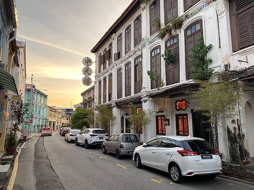 Afterglow in the colonial streets of George Town, Malaysia.