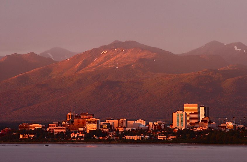 Anchorage in Alaska at night.