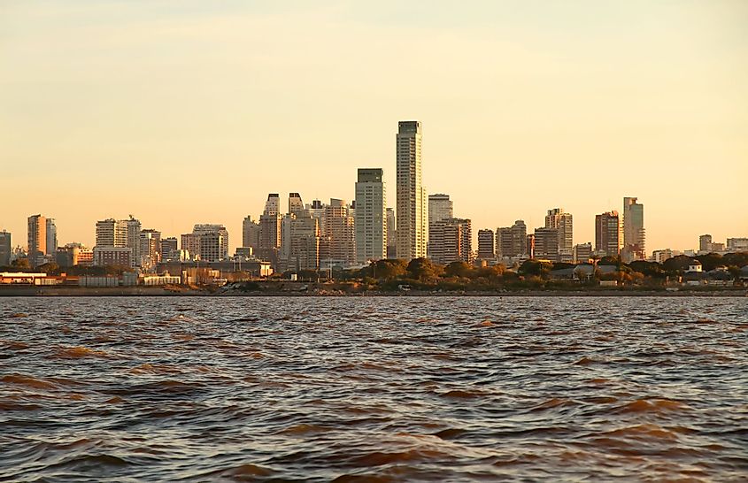 View of the skyline of Buenos Aires, Argentina from Rio de la Plata