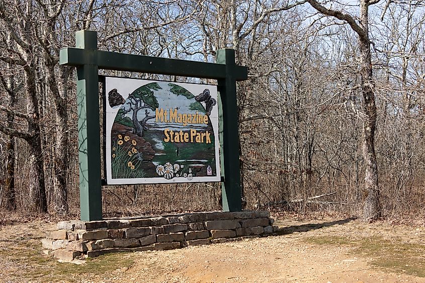 Sign when entering Mount Magazine State Park. Paris, Arkansas USA. 