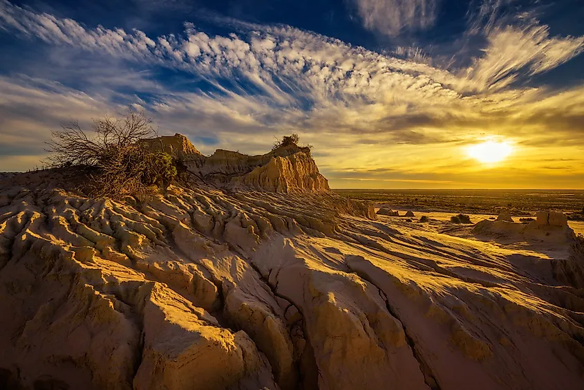 Sunset over the Walls of China in Mungo National Park, New South Wales.