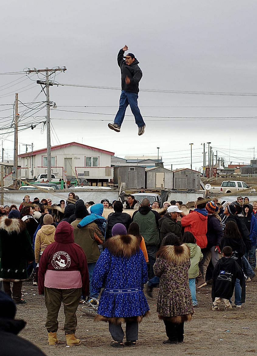 Blanket toss during Nalukataq in Alaska.