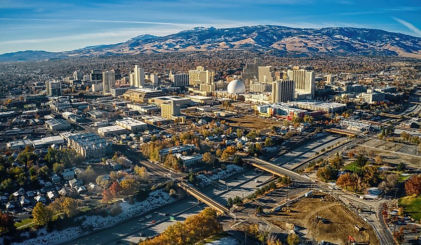 Aerial view of Reno is the other, lesser known Gambling Oasis in Nevada