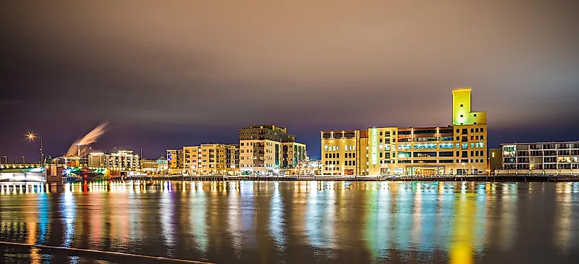 Green Bay, Wisconsin, on an arm of Lake Michigan.