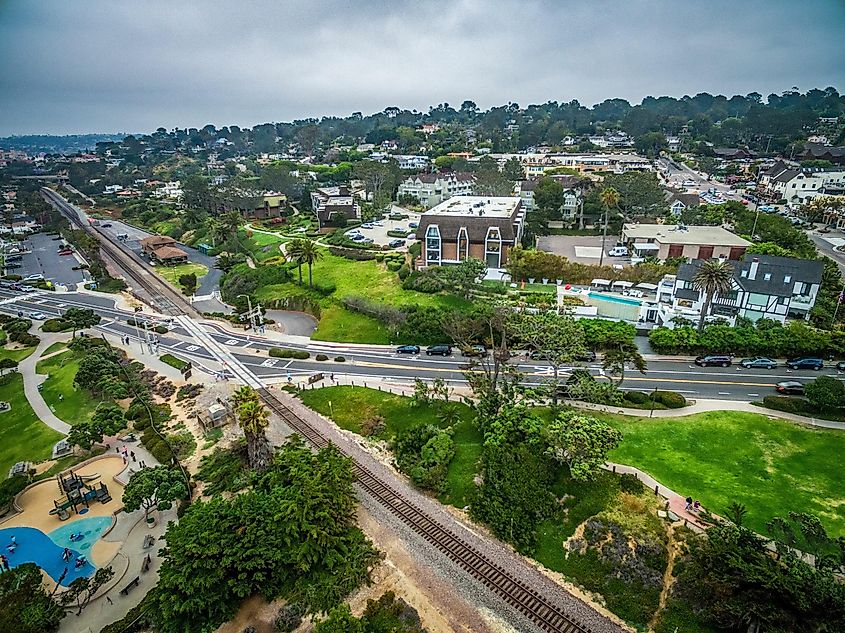 Aerial shot of Powerhouse Park in Del Mar, California.