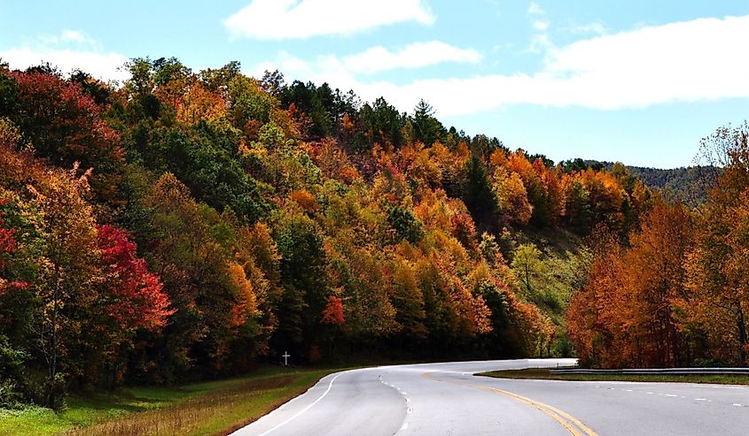 Winding road in Brevard, North Carolina.