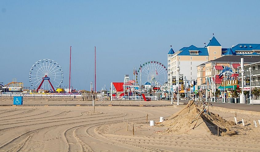 Sandy beach in Ocean City Maryland Boardwalk