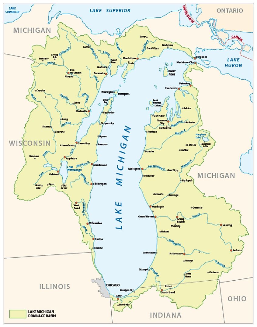 lake michigan drainage basin vector map.