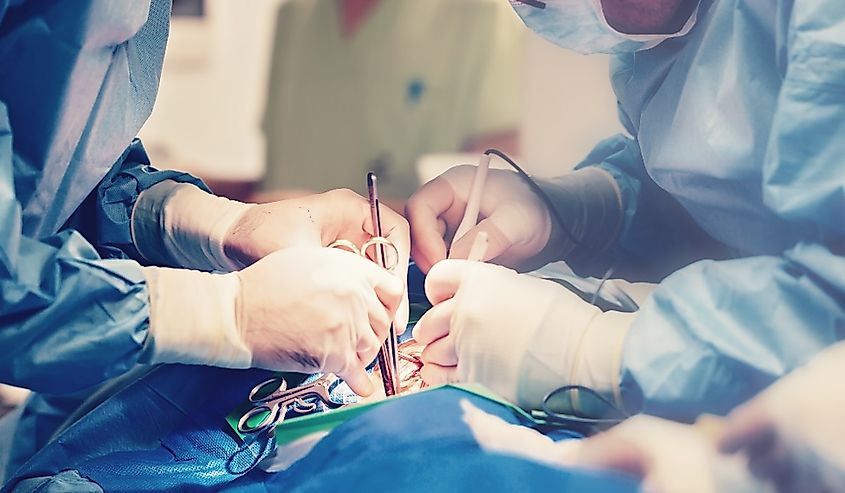 Surgery operating room with electrocautery equipment for cardiovascular emergency surgery center.