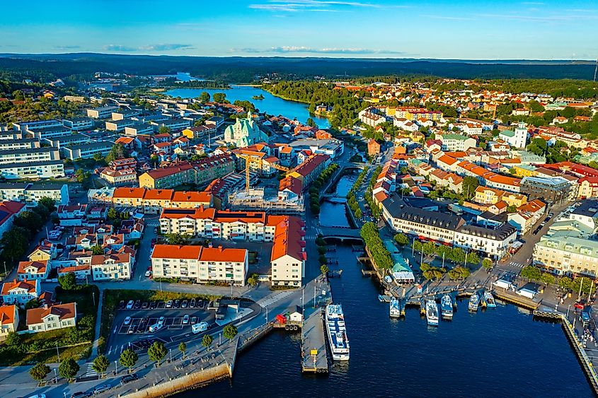 Sunset view of Swedish town Strömstad.