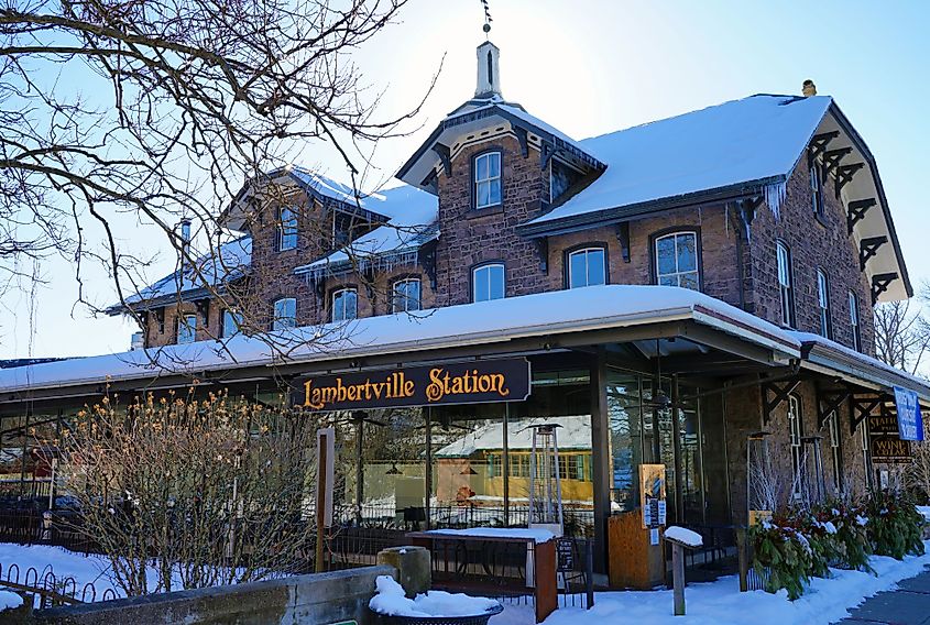 Winter view of the historic Lambertville Station in Lambertville, New Jersey.