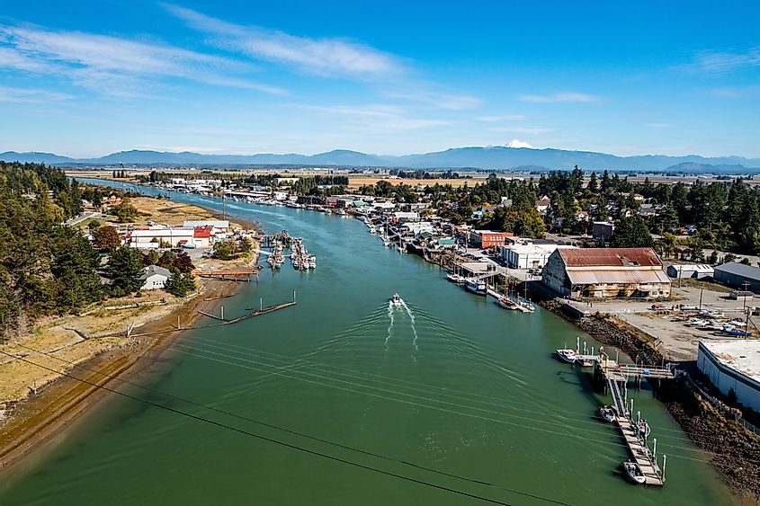 Aerial view of the beautiful city of La Conner, Washington.