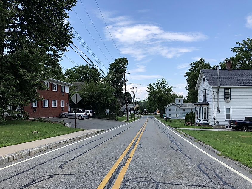 Andover, Sussex County, New Jersey: Sussex County Route 517 (Brighton Avenue) at Maple Street, looking north.