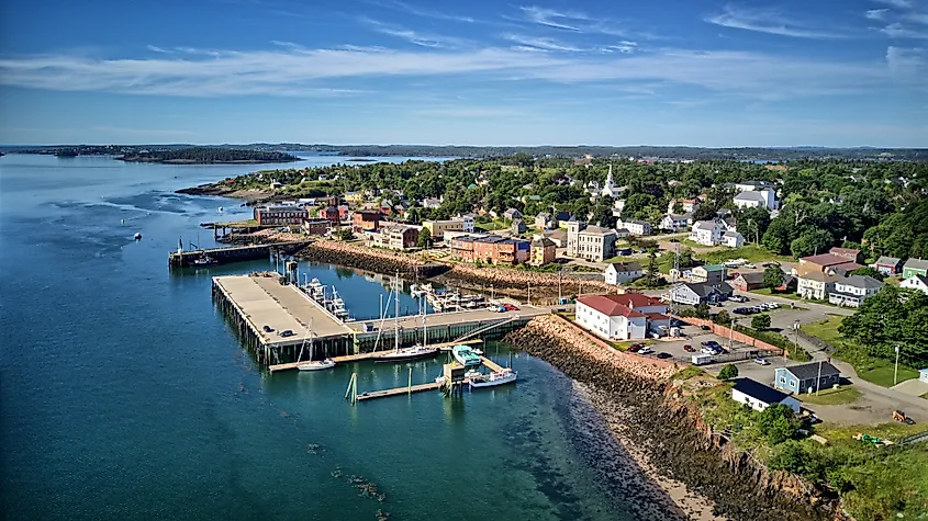 The coastal town of Eastport, Maine, on Passamaquoddy Bay.