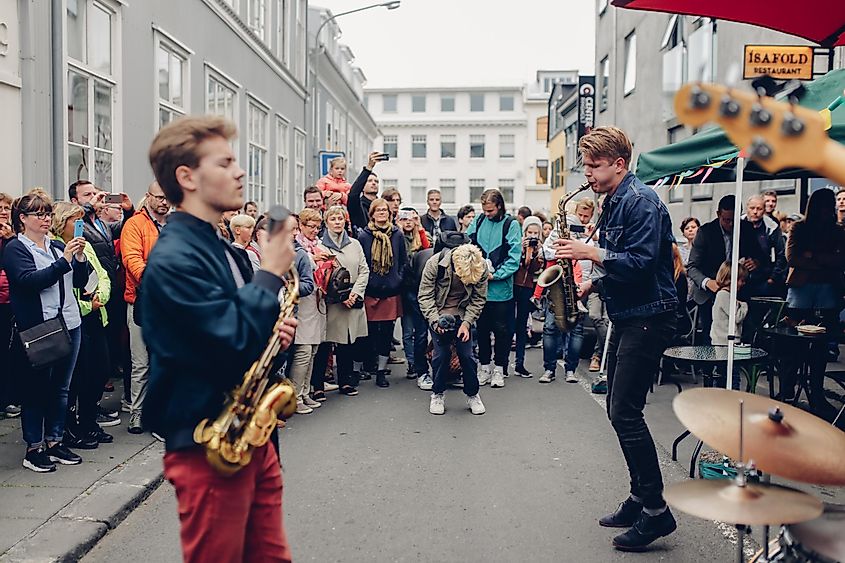 People celebrating on the day of "Culture Night" in Reyjavik