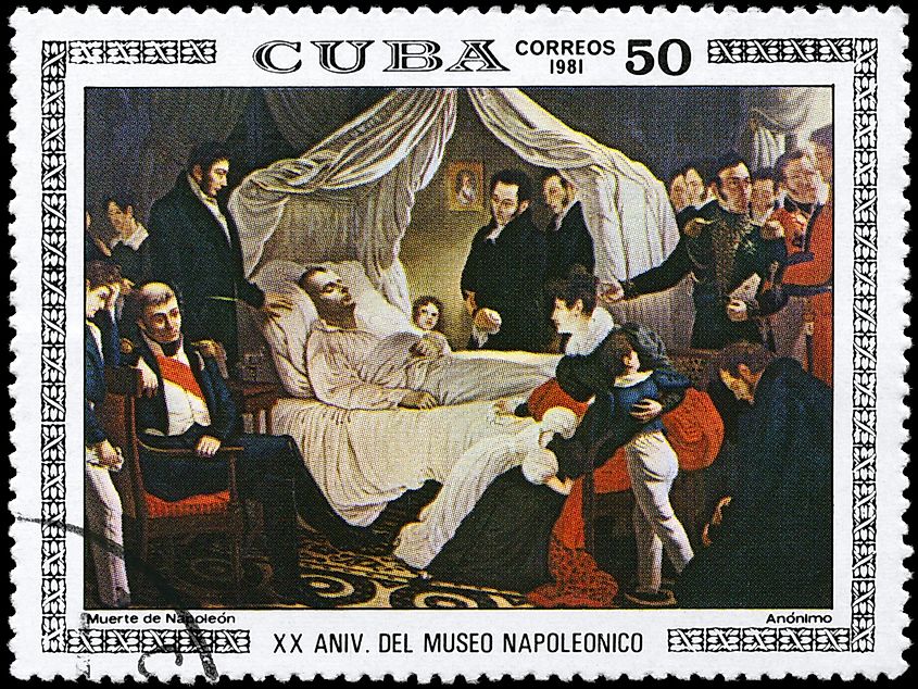 A stamp printed in Cuba shows the "Death of Napoleon."