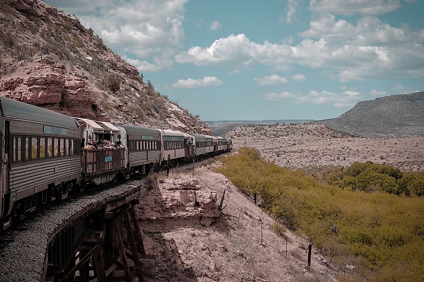 Tourist train traverses the Verde Valley near Clarkdale, Arizona.