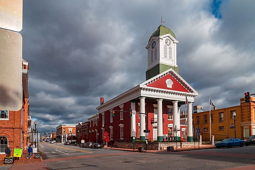 The historic courthouse in the downtown area of Charles Town, West Virginia