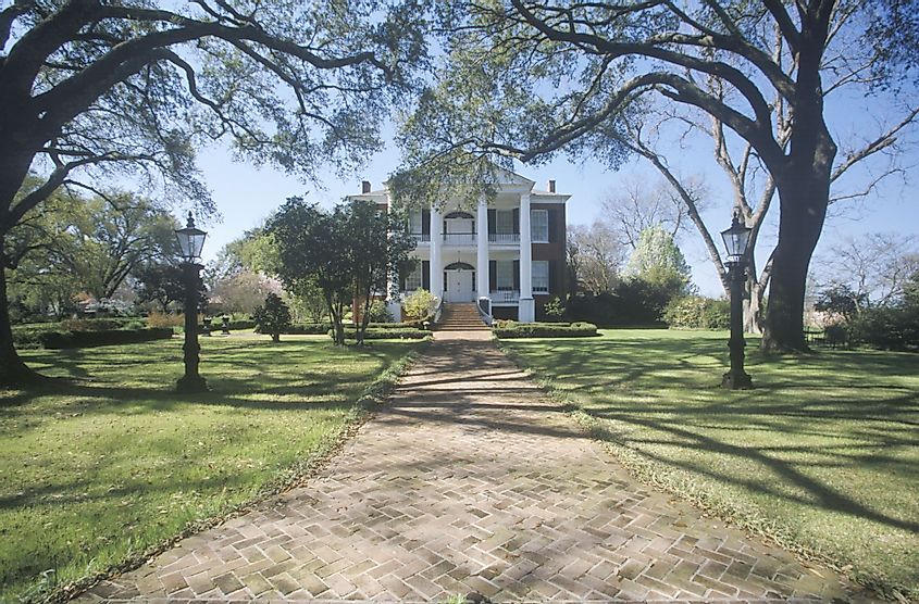 Sidewalk leading to Rosalie Mansion in historic Southern Natchez, Mississippi.