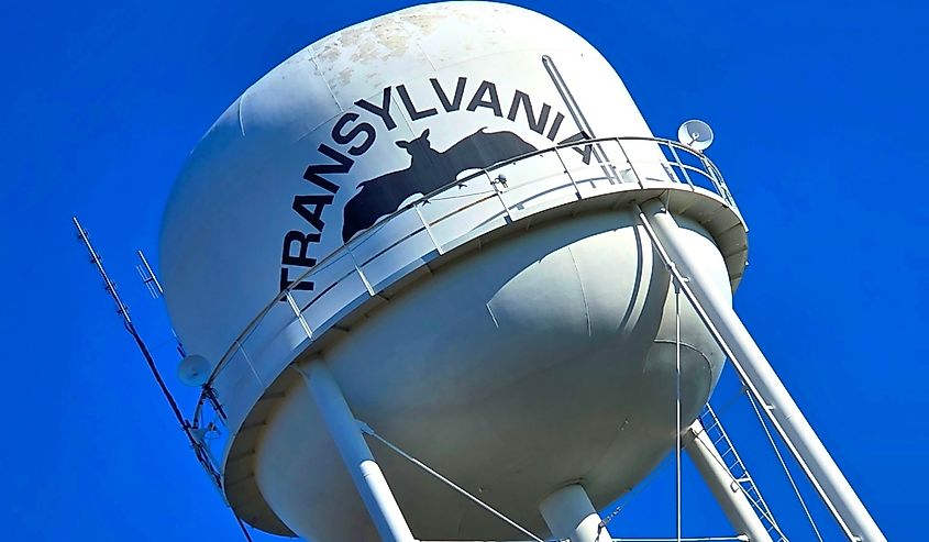 Water tower in the town of Transylvania, Louisiana, along historic Route 80.