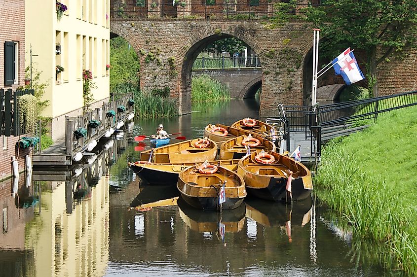 Boats on the Berkel River in Zutphen, The Netherlands