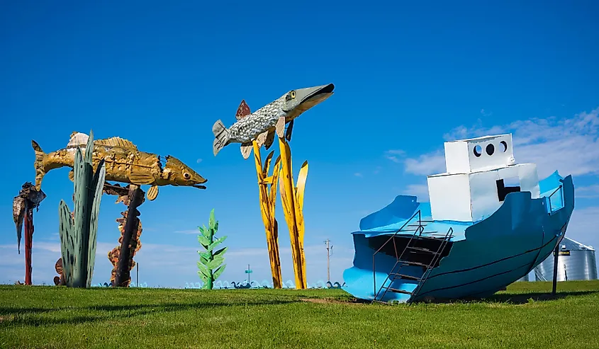 Fisherman's Dream is one of the scrap metal sculptures along the 32-mile Enchanted Highway.
