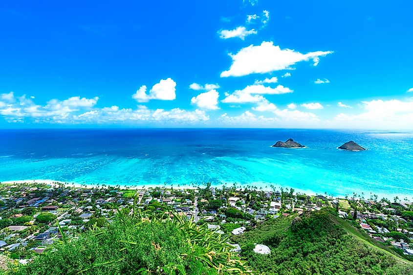 Lanikai Beach as seen from above in Kailua, Oahu, Hawaii