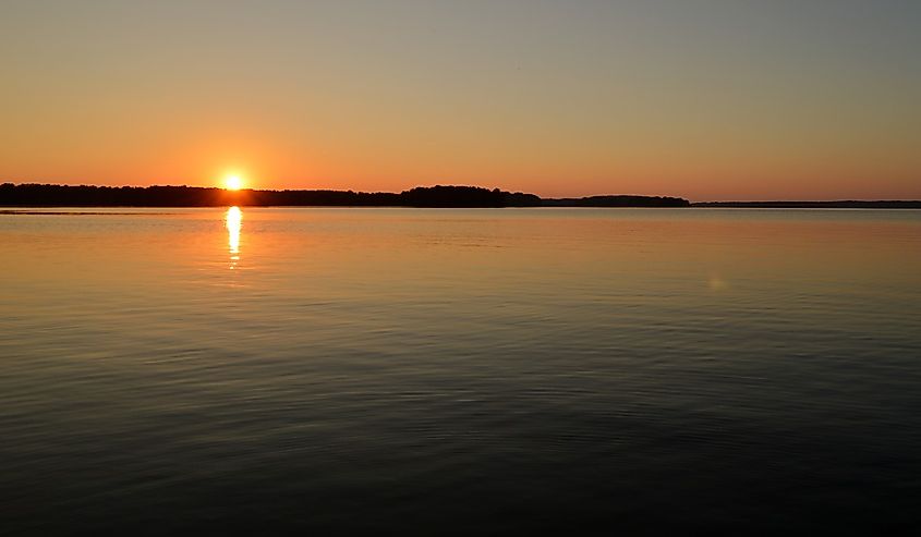 Sunset Reflects On High Rock Lake, North Carolina