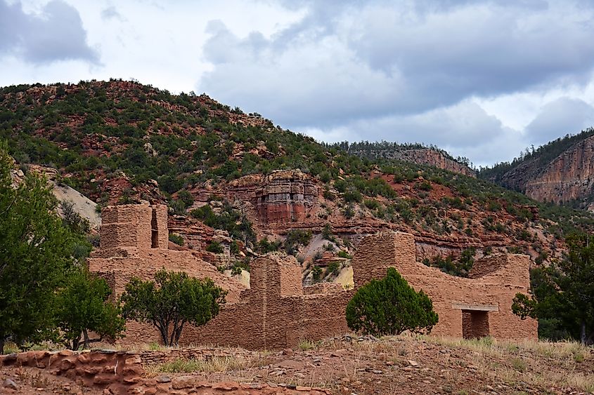 The archaeological remains of a Native American Giusewa pueblo and Spanish colonial mission at Jemez Historic Site in Jemez Springs, New Mexico