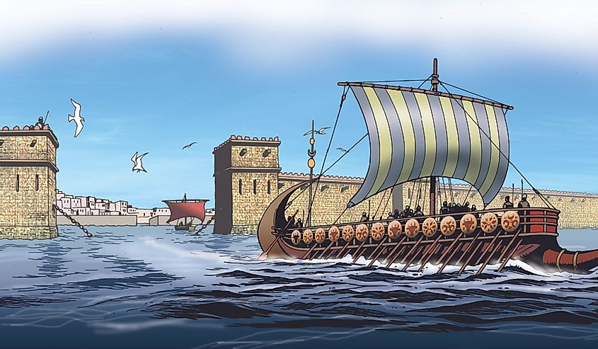 Ancient Greece - Phoenician ship leaves the city of Carthage