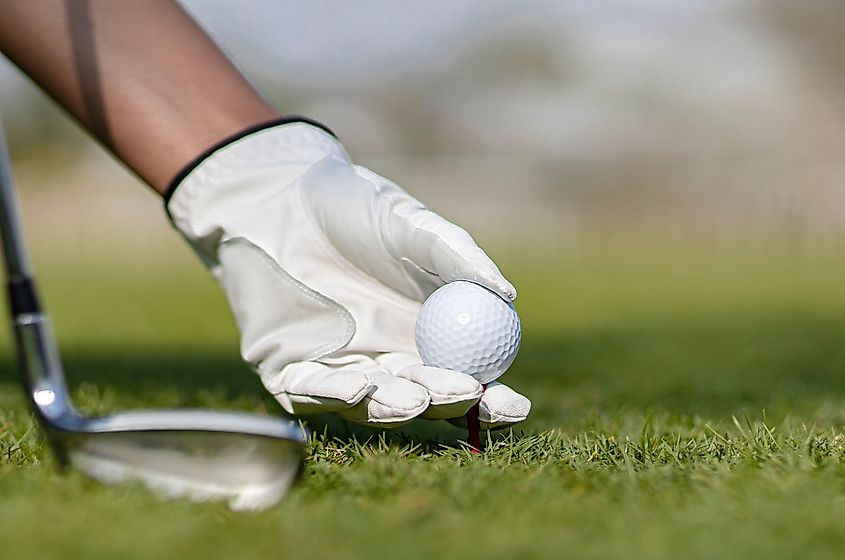 Golfball Being Placed Down On Tee