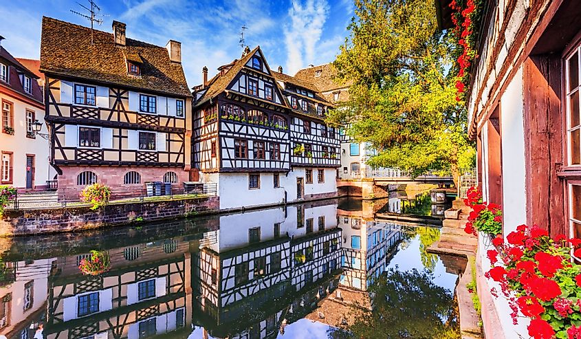Traditional half timbered houses of Petite France along a channel