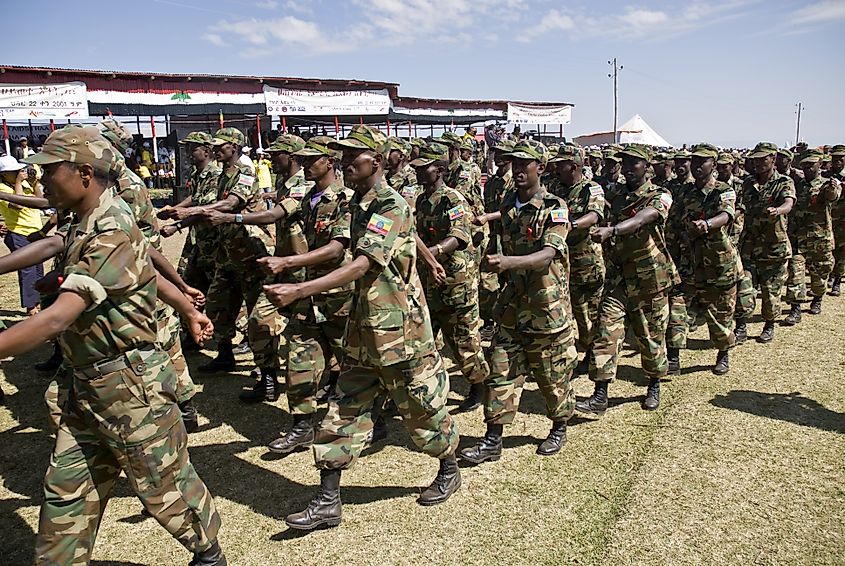 Ethiopian Army Soldiers Marching Passed the Dignitaries at the 20th World Aids Day Event