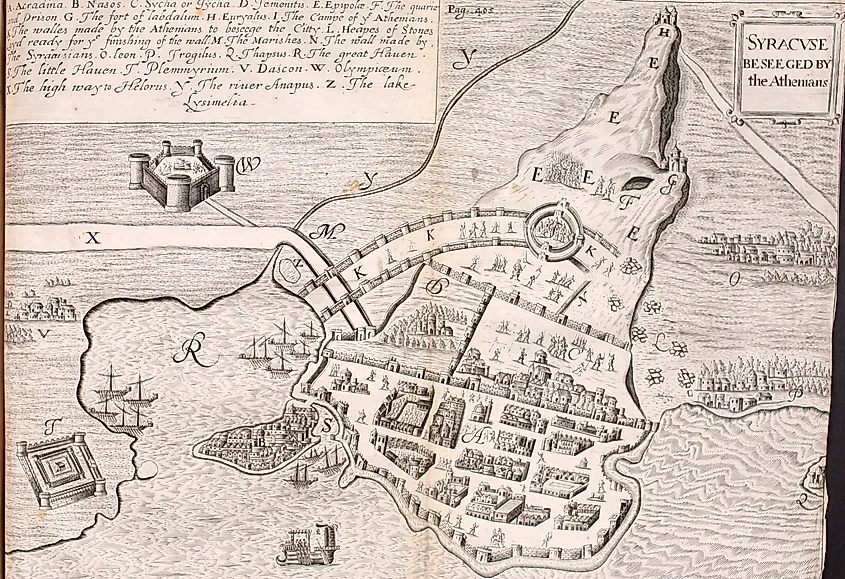 Map of Syracuse and its harbour during the Athenian siege.