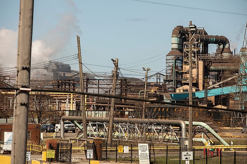 Afternoon light shines on the steel mill of U.S. United States Steel Corporation Gary Works.